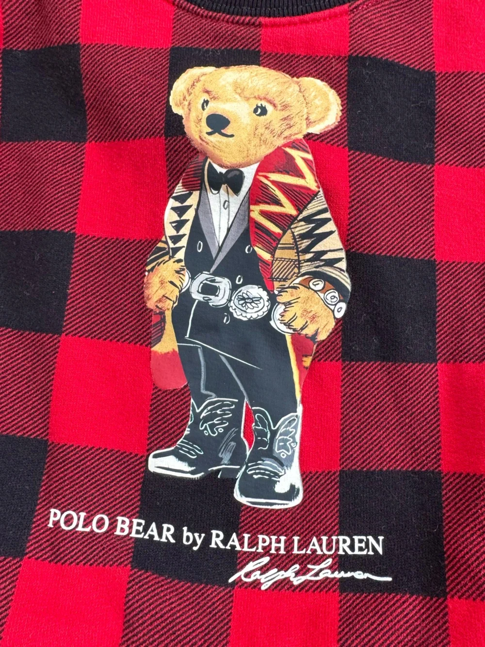 Polo Bear Red & Black Buffalo Plaid Peplum Top with Black Leggings